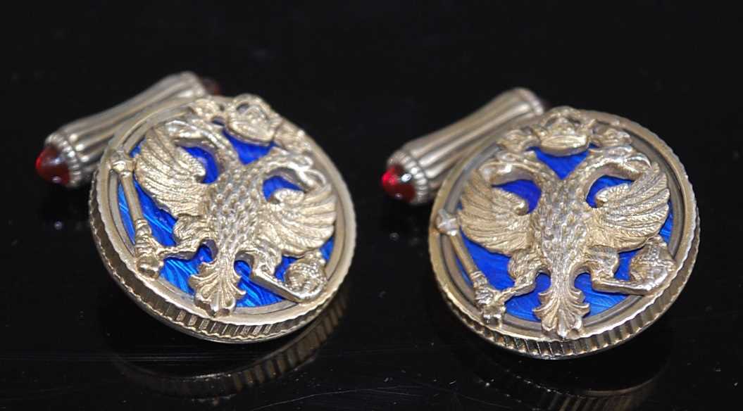 Lot 2503 - A pair of gilt metal Russian cufflinks, each...