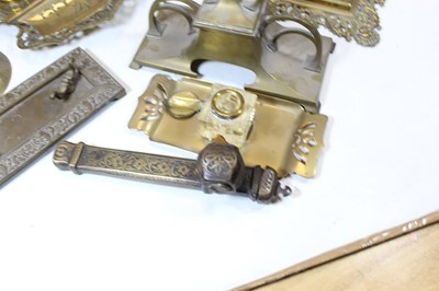 Lot 92 - A Victorian brass inkwell, the hinged square...