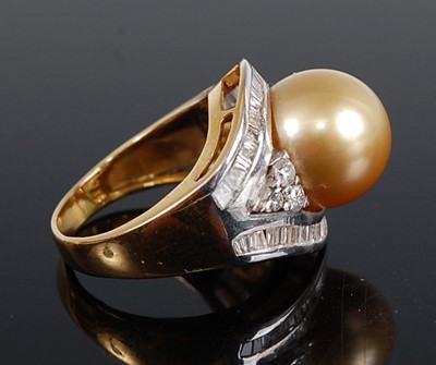 Lot 2519 - A yellow metal, pearl and diamond ring,...