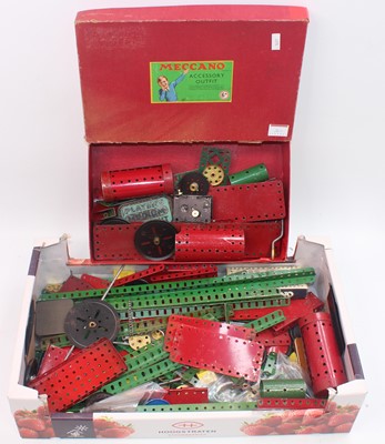 Lot 161 - Tray of red and green Meccano parts including...