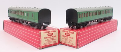 Lot 458 - Two Hornby Dublo BR(S) suburban coaches, green;...