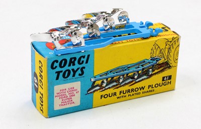 Lot 1184 - Corgi Toys, 61, Four Furrow Plough, blue with...