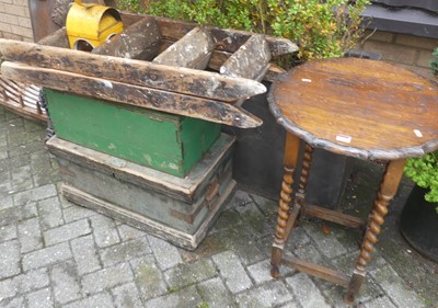 Lot 1151 - Two stained pine hinge topped tool chests;...