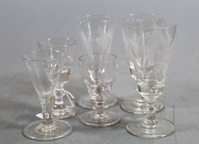 Lot 252 - A near-set of three 19th century ale glasses,...