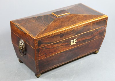 Lot 159 - A Regency rosewood and boxwood chevron banded...