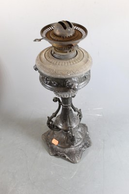 Lot 190 - A late Victorian cast metal pedestal oil lamp,...