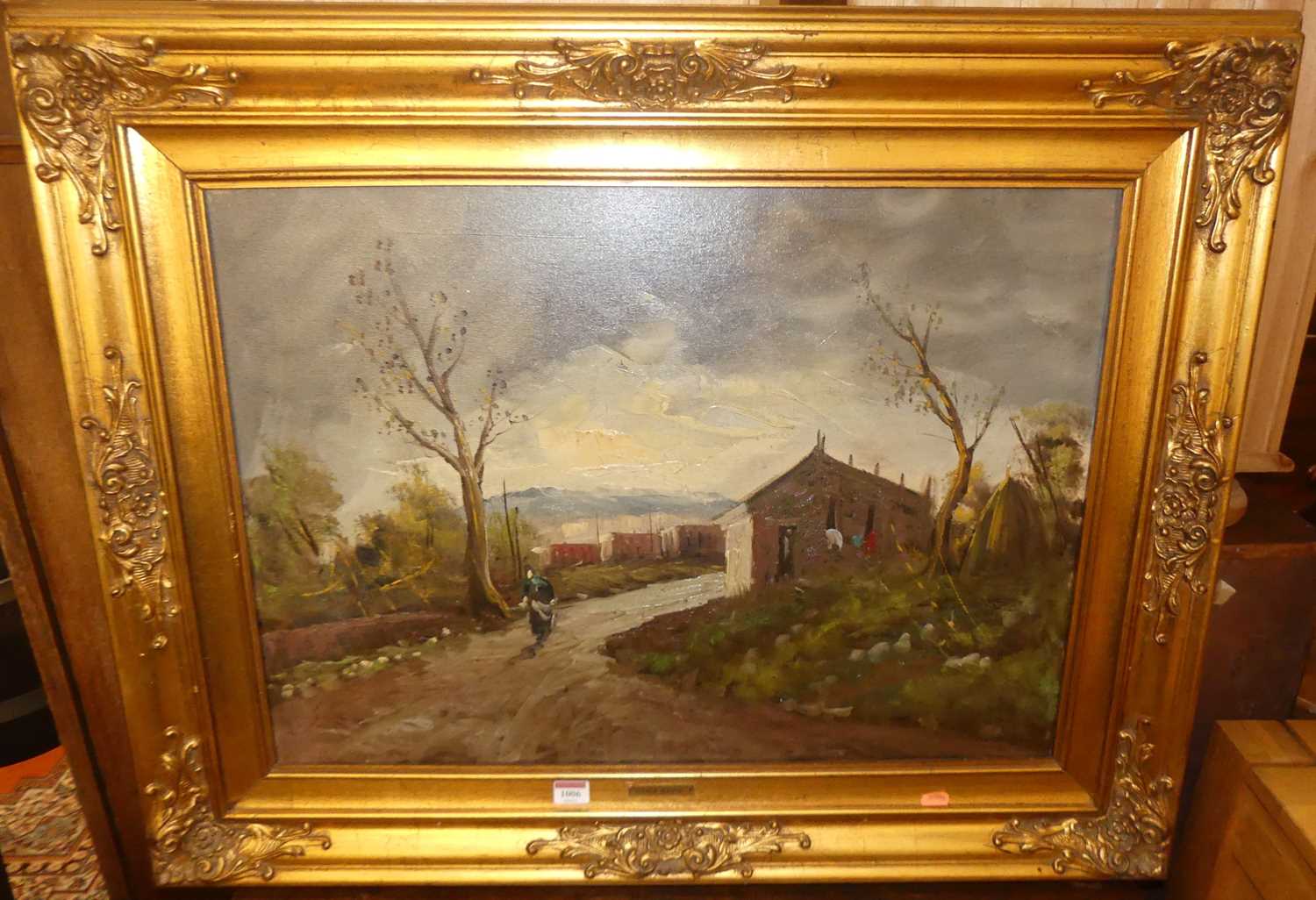Lot 1006 - Gino Sepe - Figure in a stormy landscape, oil...
