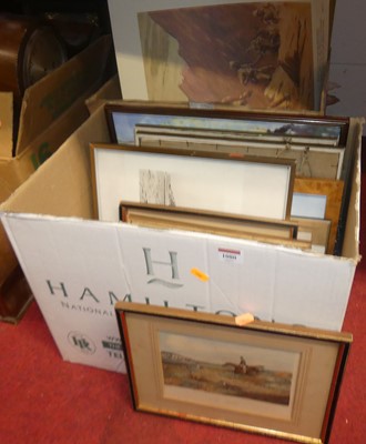 Lot 1080 - Two boxes of assorted pictures and prints to...
