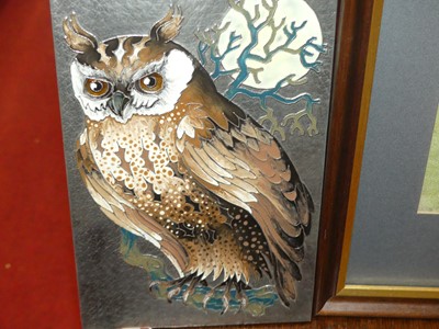 Lot 1100 - Audrey Blake - Owl study, pewter and enamel...