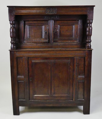 Lot 1348 - A late 17th century joined oak court cupboard,...