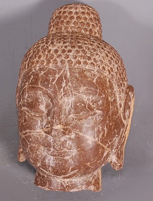 Lot 296 - * A Chinese brown veined marble head, carved...