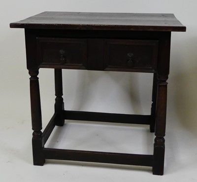 Lot 1402 - An early 18th century joined oak side table,...