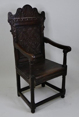 Lot 1386 - An early 18th century joined oak Wainscot...