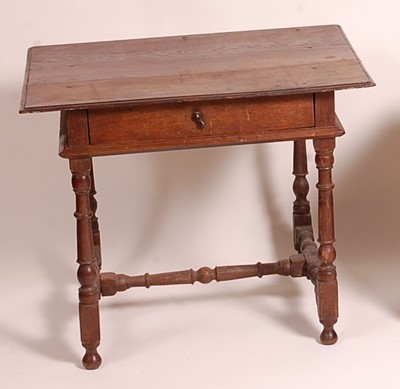 Lot 1378 - An early 18th century joined oak single drawer...