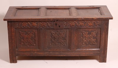 Lot 1401 - A late 17th century joined oak three panel...