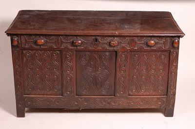 Lot 1400 - A late 17th century joined oak coffer, having...