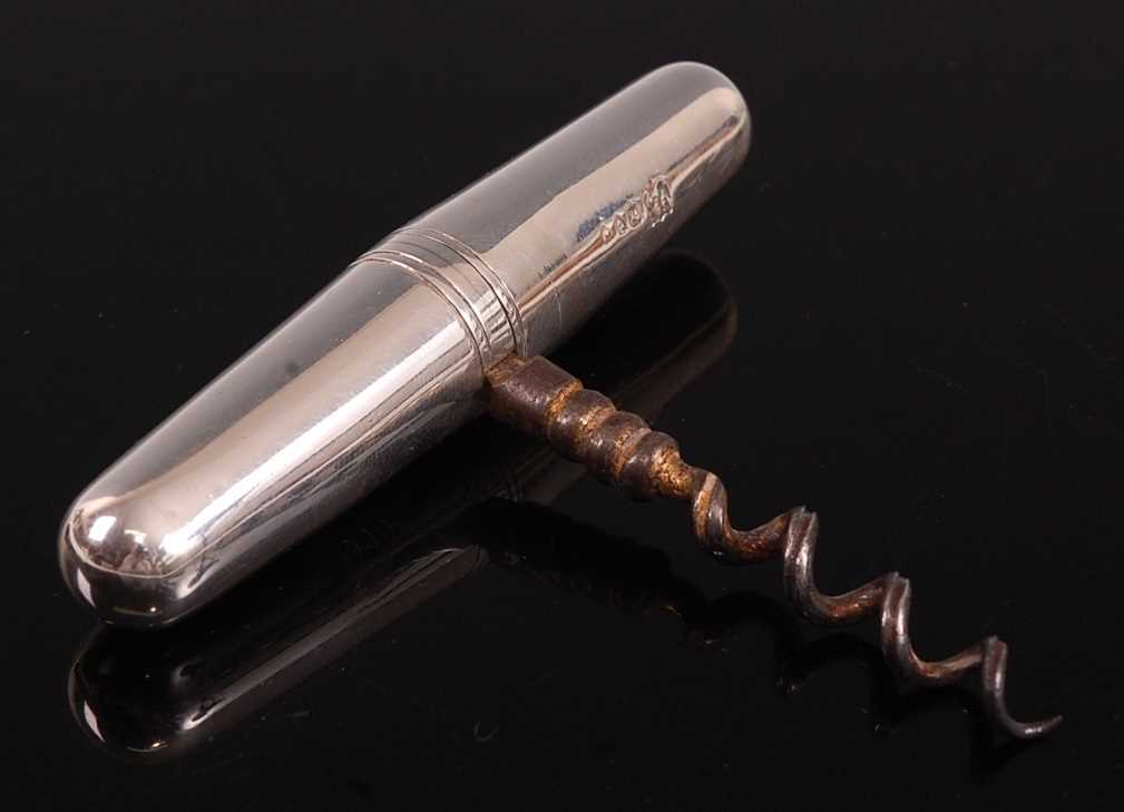 Lot 1056 - A late Victorian silver cased pocket corkscrew,...