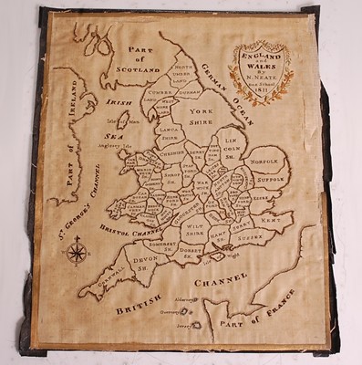 Lot 1210 - An early 19th century silk laid on canvas map...