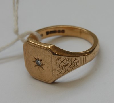 Lot 325 - A gent's 9ct gold signet ring, 'gypsy' set...