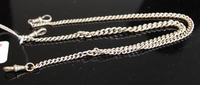 Lot 373 - A silver graduated curblink double watch chain,...