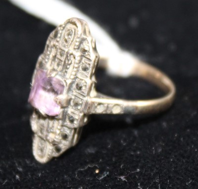 Lot 391 - A 9ct gold, silver and amethyst set dress ring,...