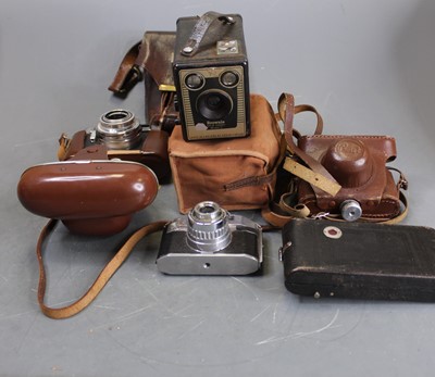 Lot 68 - A box containing a collection of cameras and...