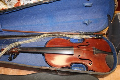 Lot 101 - A students violin, cased; together with...