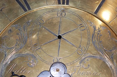 Lot 109 - An 18th century brass longcase clock dial and...