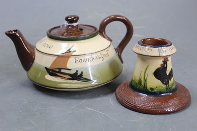 Lot 111 - A Devon Mottoware teapot; together with a...
