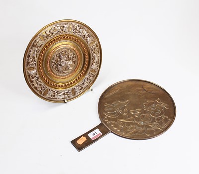 Lot 146 - An Indian brass tray, the white metal centre...