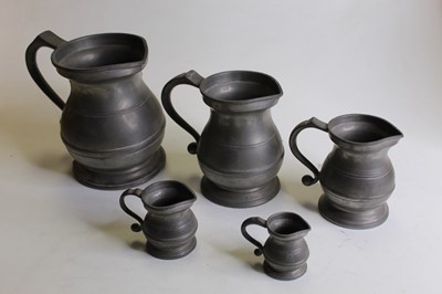Lot 148 - Five 19th century pewter measures, to include...