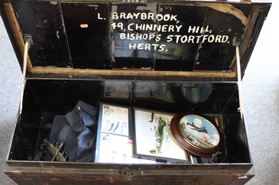 Lot 188 - A tin trunk, the lid painted Miss L Braybrook,...