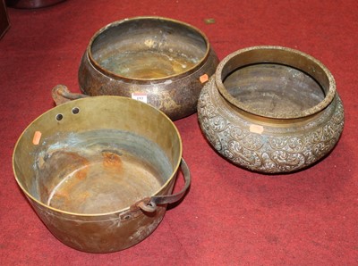 Lot 193 - An Eastern brass bowl, of squat circular form;...