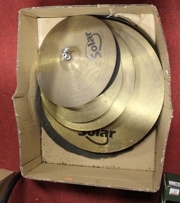Lot 208 - A collection of four Solar brass drum cymbals