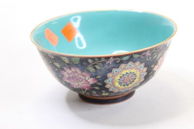 Lot 264 - A Chinese export Famille noir bowl enamel...