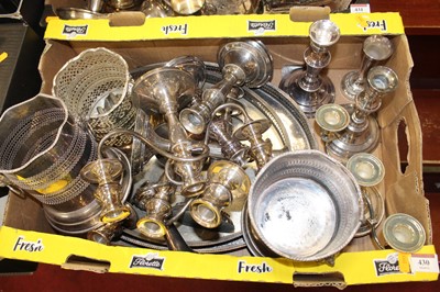 Lot 430 - A box of miscellaneous silver plated wares to...