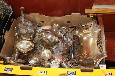 Lot 431 - A box of miscellaneous silver plated wares to...