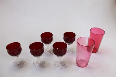 Lot 237 - A 20th century coloured glass cordial set,...