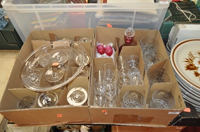 Lot 739 - Two boxes of cut and coloured glassware to...