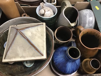 Lot 754 - Three boxes of various studio pottery to...