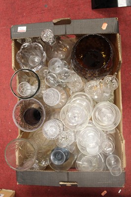 Lot 771 - Two boxes of sundry glassware to include vases,...