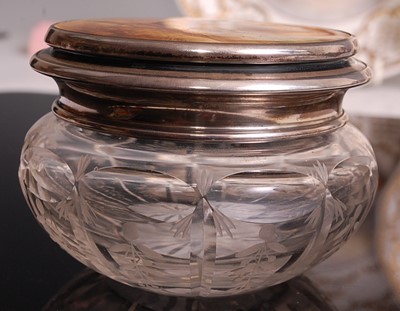 Lot 1022 - A porcelain topped cut glass powder bowl, the...