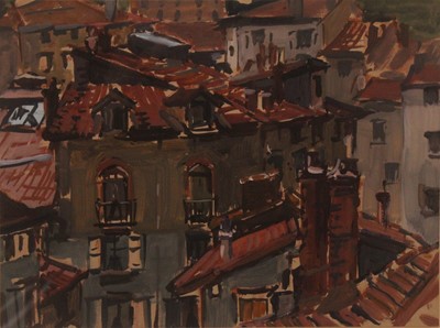 Lot 355 - Modern European School - Rooftops, gouache,...