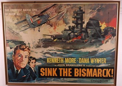 Lot 614 - Sink The Bismarck!, 1960 UK quad film poster,...