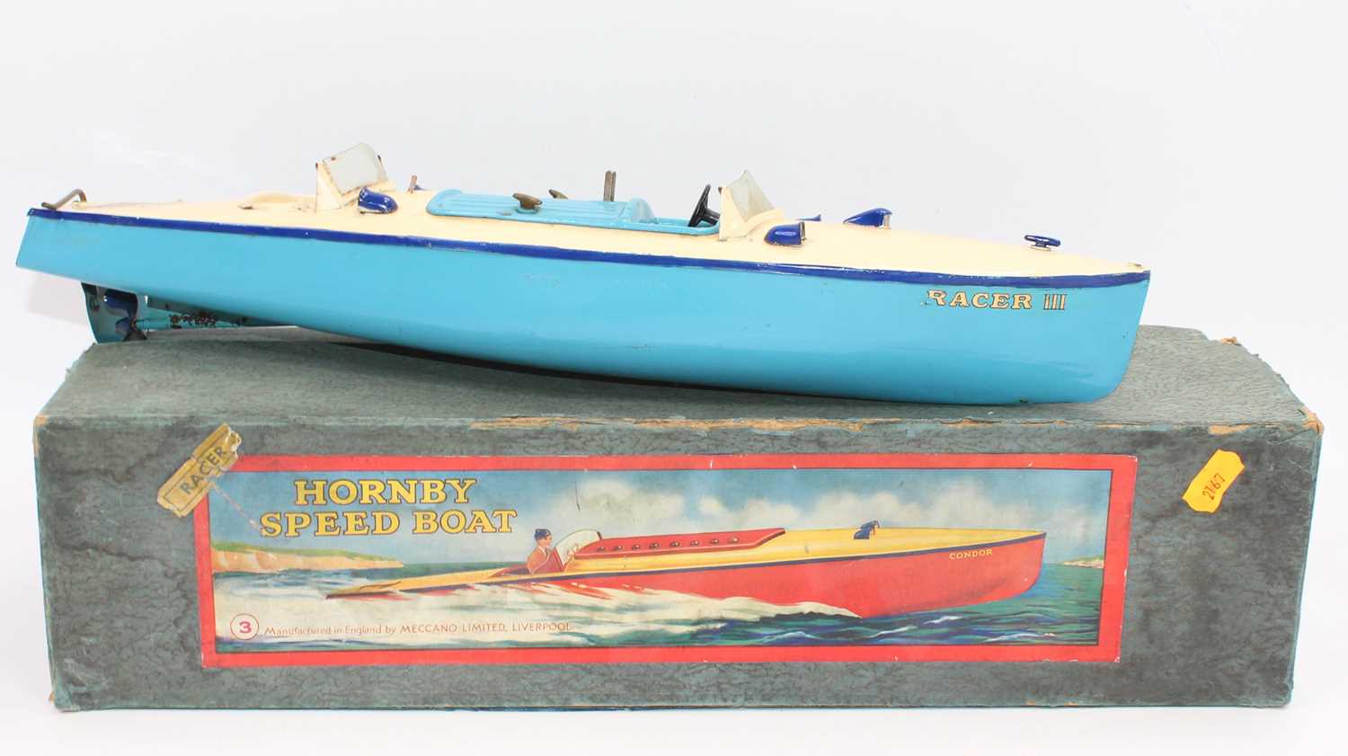 Lot 1901 - A Hornby clockwork No. 3 Racer 3 Speedboat,...