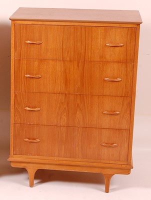 Lot 435 - A 1960s teak chest, of four long drawers with...