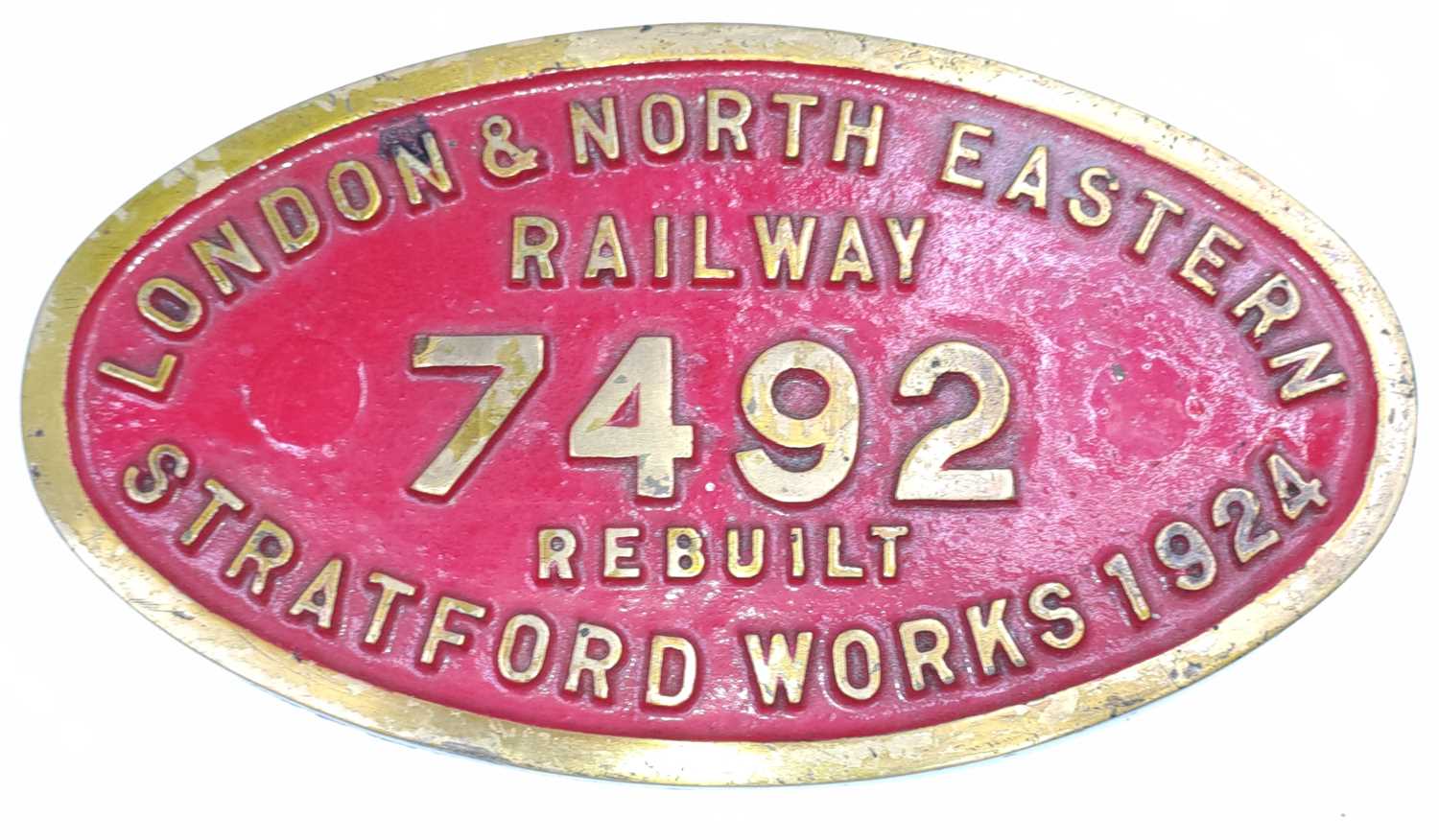 Lot 20 - An original brass ex No.7492 LNER Stratford...