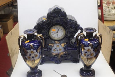 Lot 22 - An early 20th century clock garniture, the...