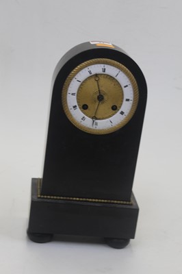 Lot 44 - A 19th century black slate mantel clock, of...
