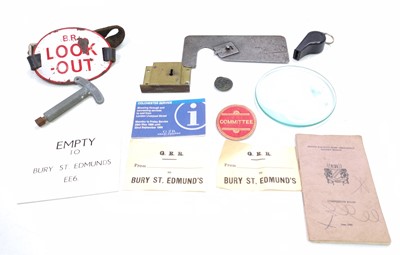 Lot 80 - A small box of railway items used at Bury St...